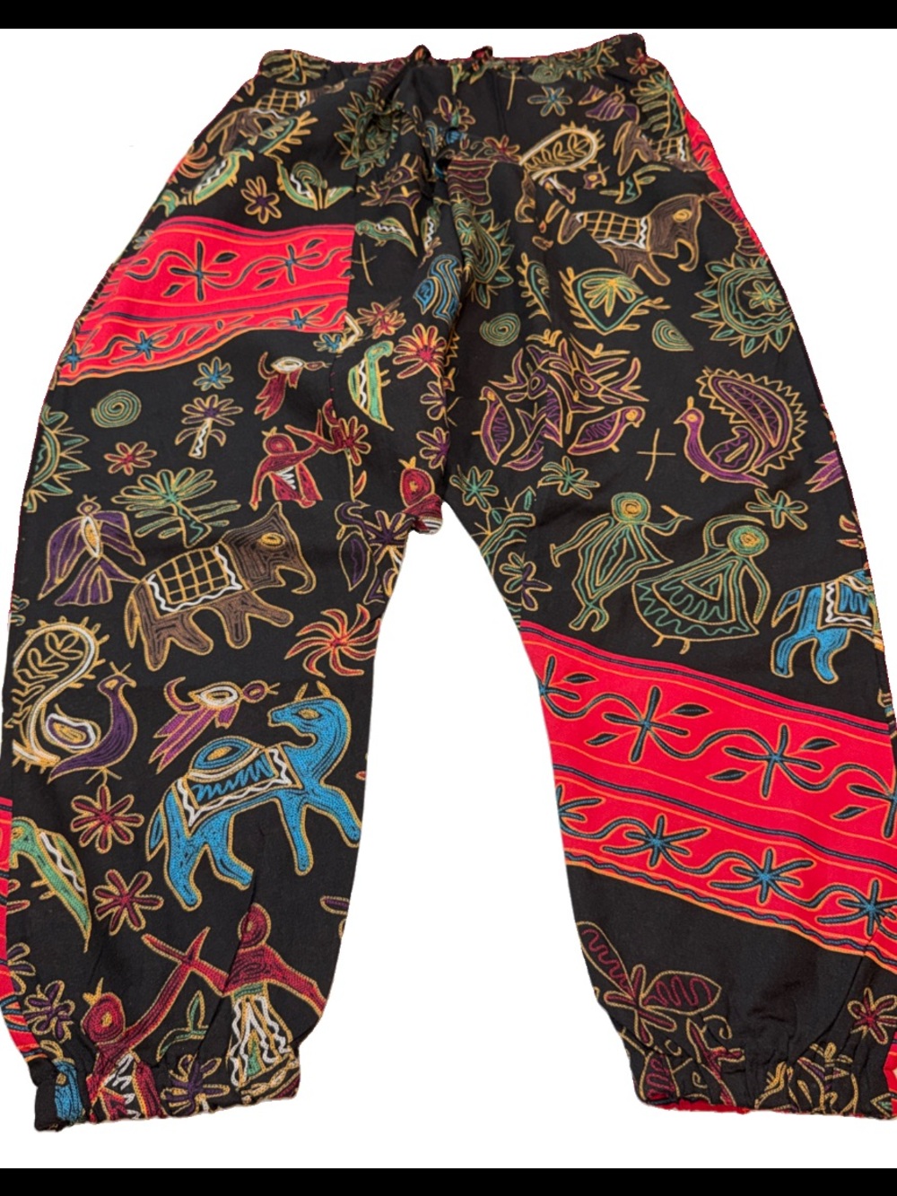 Red Black Medium Harem Pants Boho Indian Embroidery Balloon Drop Crotch Festival